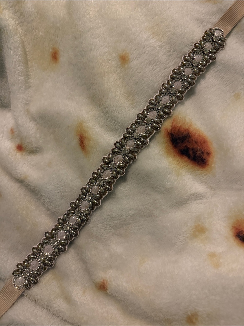 Altar'd State Silver Floral Beaded Belt with White Stones